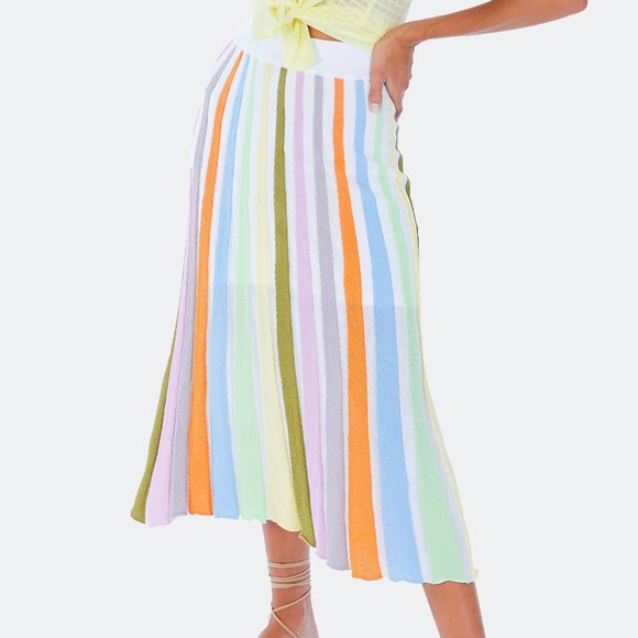 Allison NY NWT Women's Pastel Rainbow Paneled Knit Midi Skirt, Size Small - Picture 1 of 4